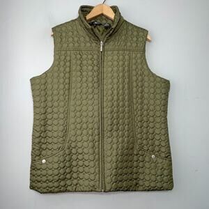 Jane Ashley Sleeveless Quilted Vest Plus Size 1X Olive Green Chic Preppy Classic